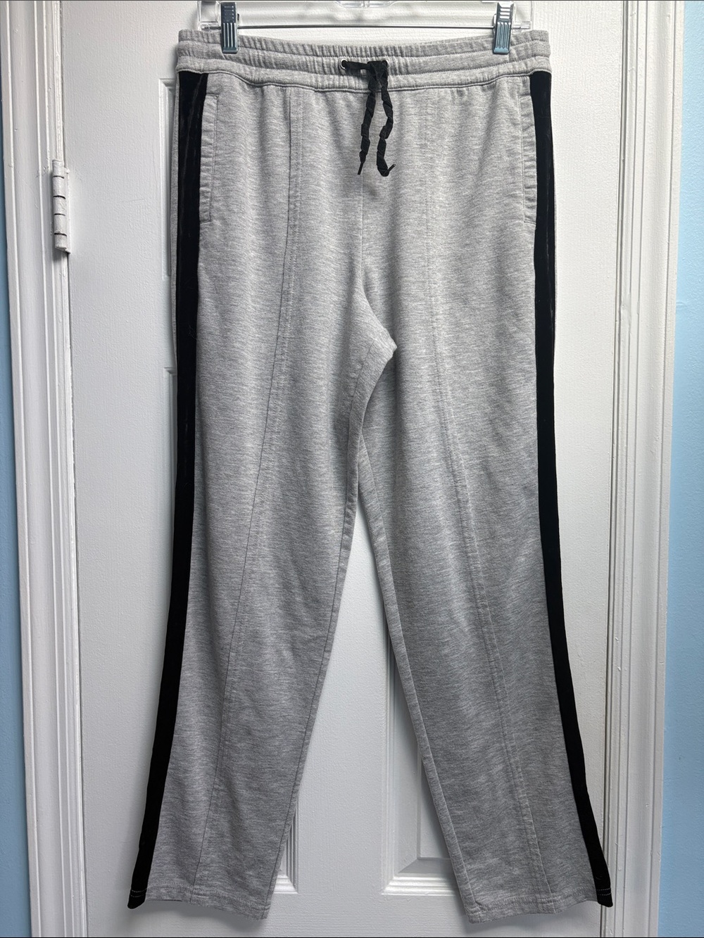 JAC Parker Gray Straight Track Pants with Velvet Black Sides Stripes Women's M !